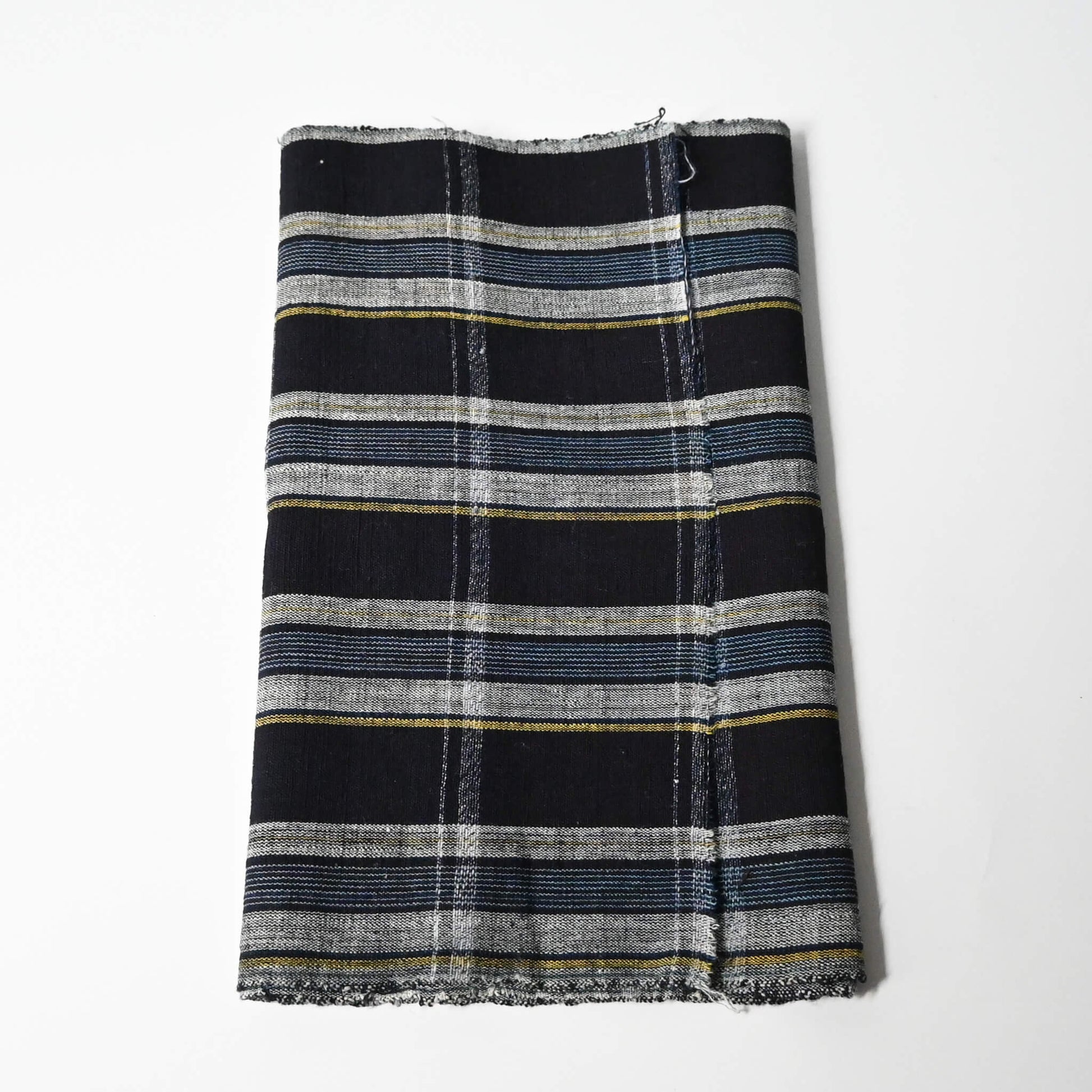Vintage Japanese indigo check cotton fabric piece.