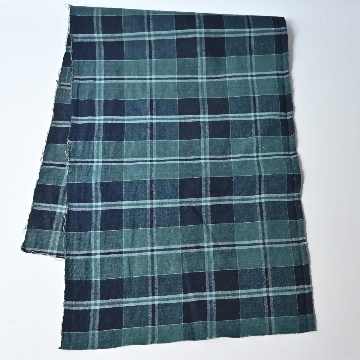 Full view of vintage Japanese indigo check cotton from futon cover.