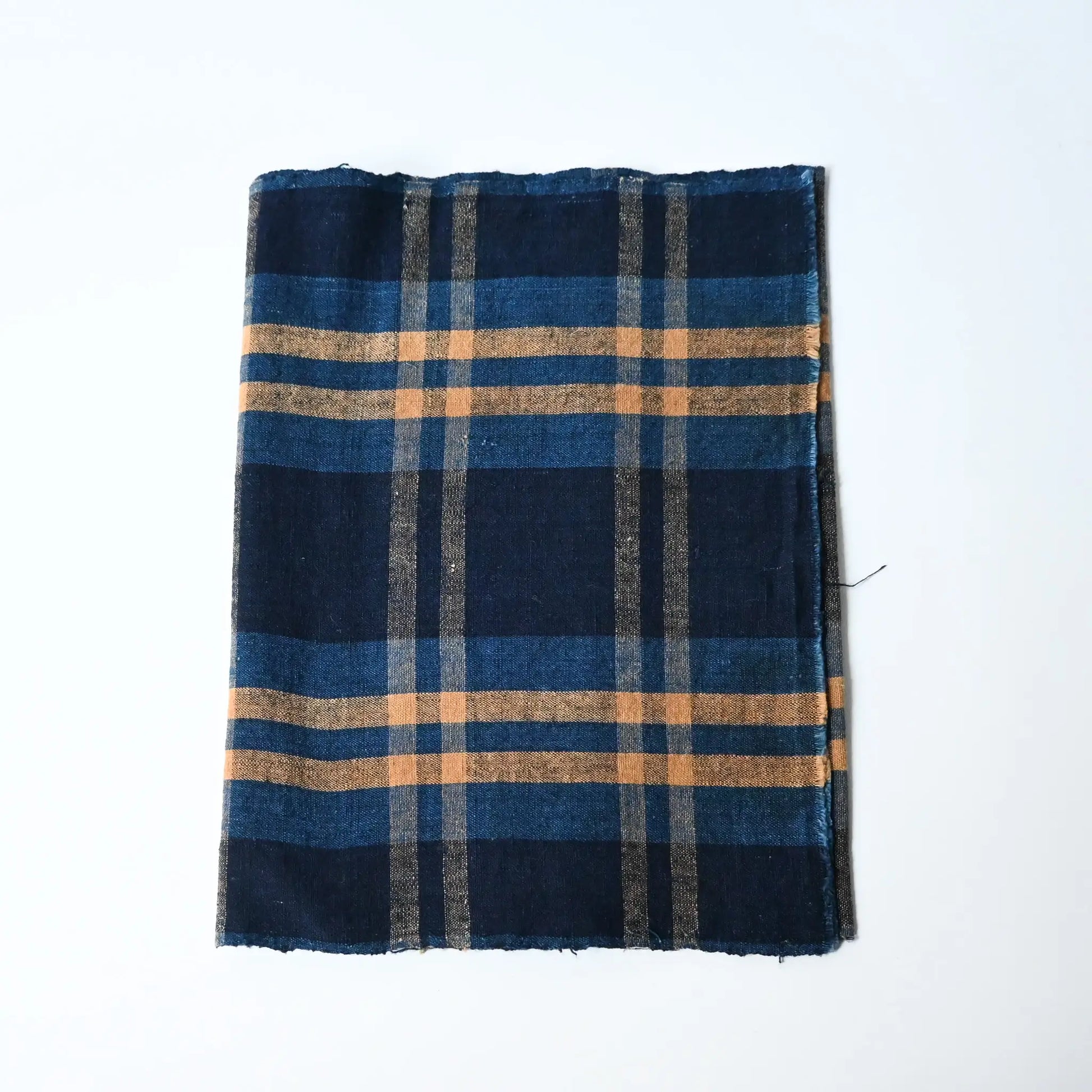 Vintage Japanese indigo check cotton, originally part of futon cover from the mid-20th century.