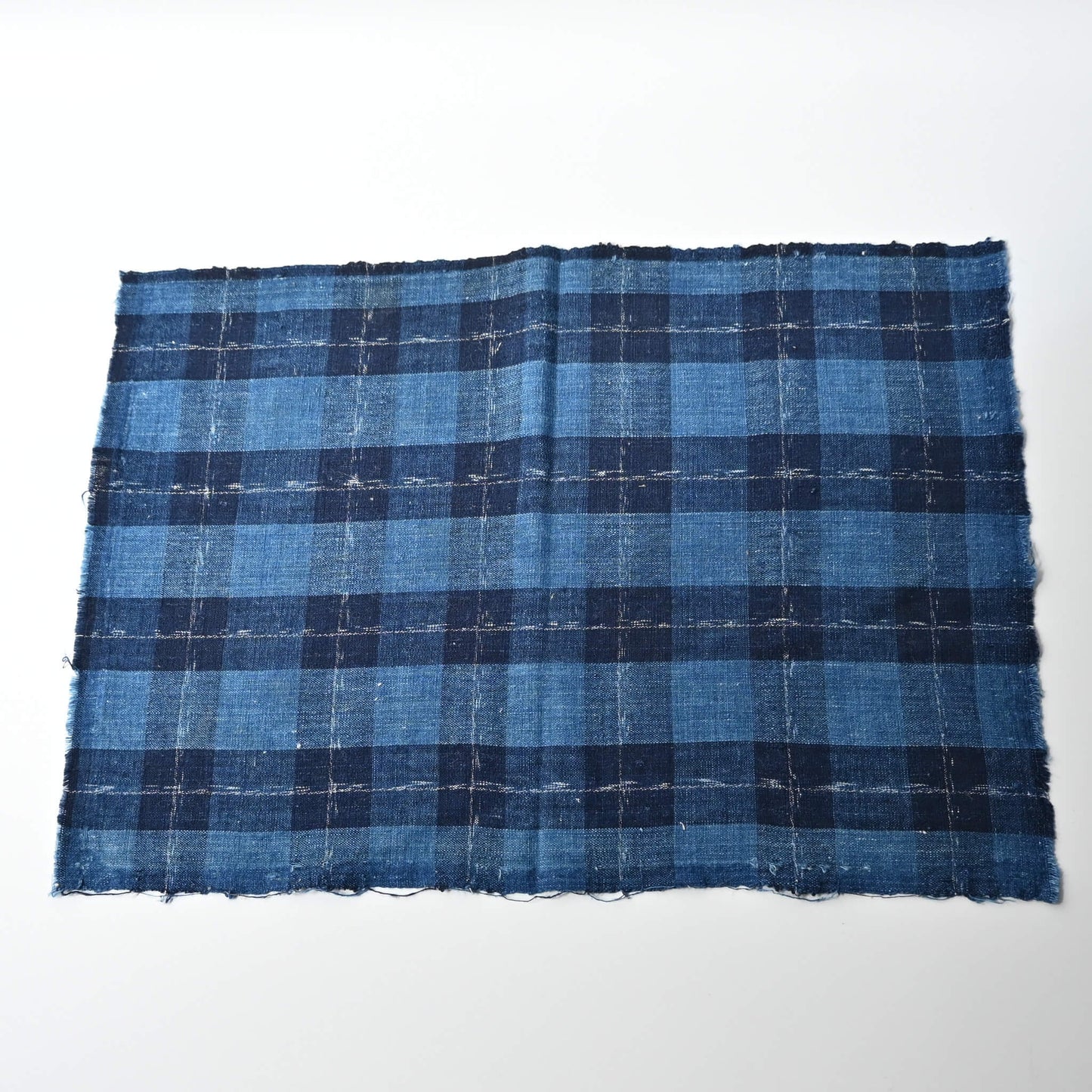 Full view of vintage Japanese indigo check cotton from a futon cover.