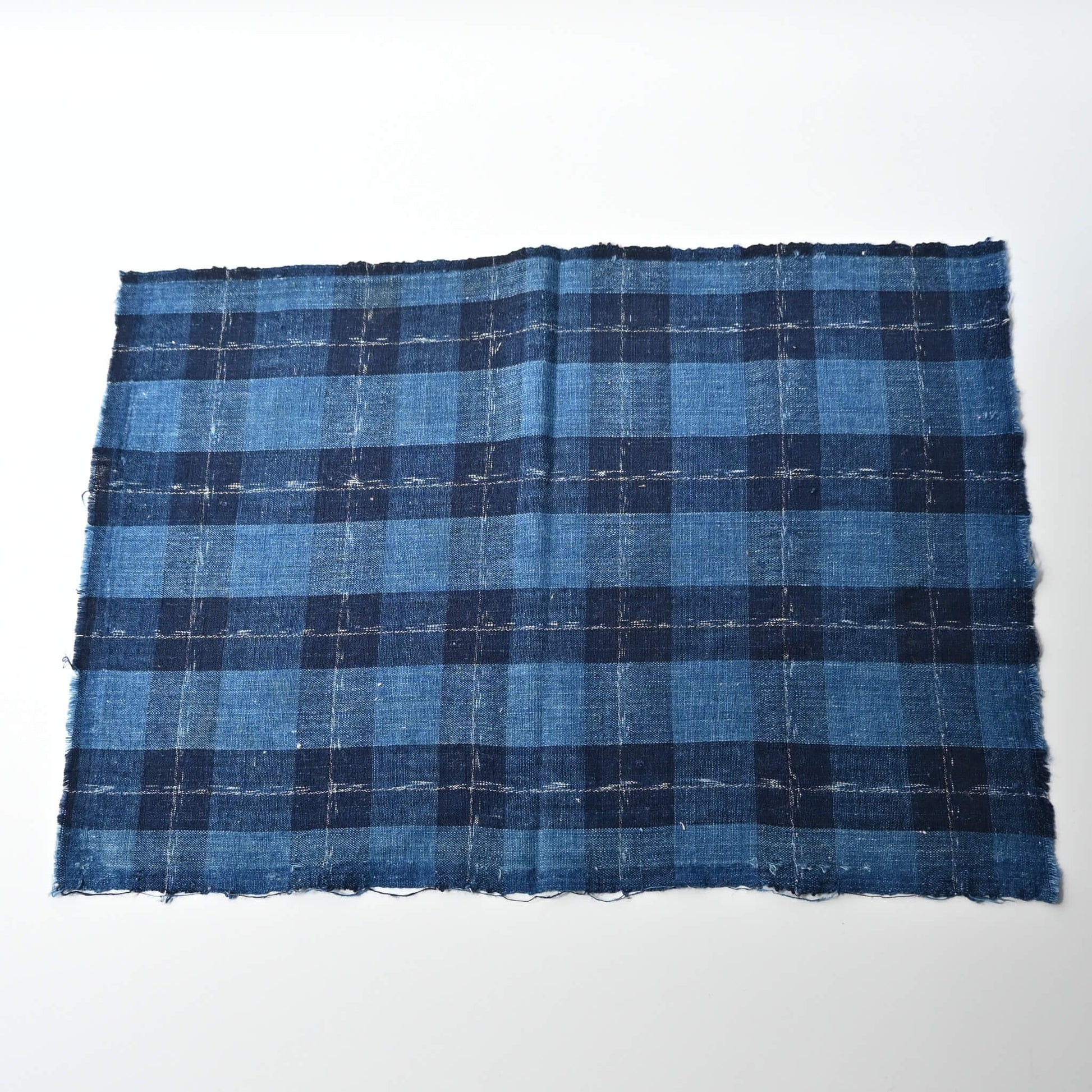 Full view of vintage Japanese indigo check cotton from a futon cover.
