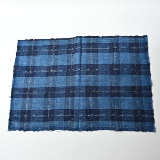 Full view of vintage Japanese indigo check cotton from a futon cover.