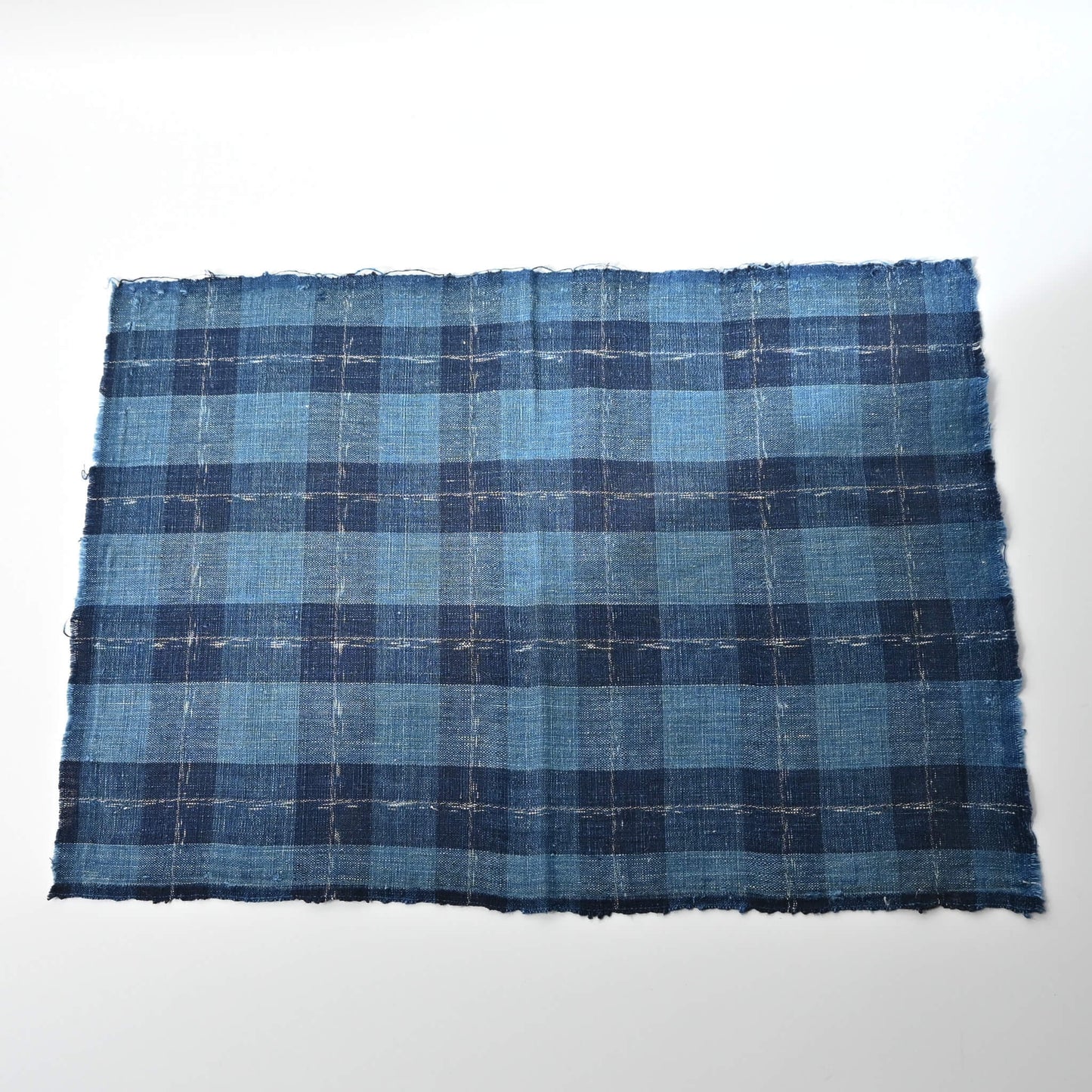 Full view of vintage Japanese indigo check cotton from a futon cover.