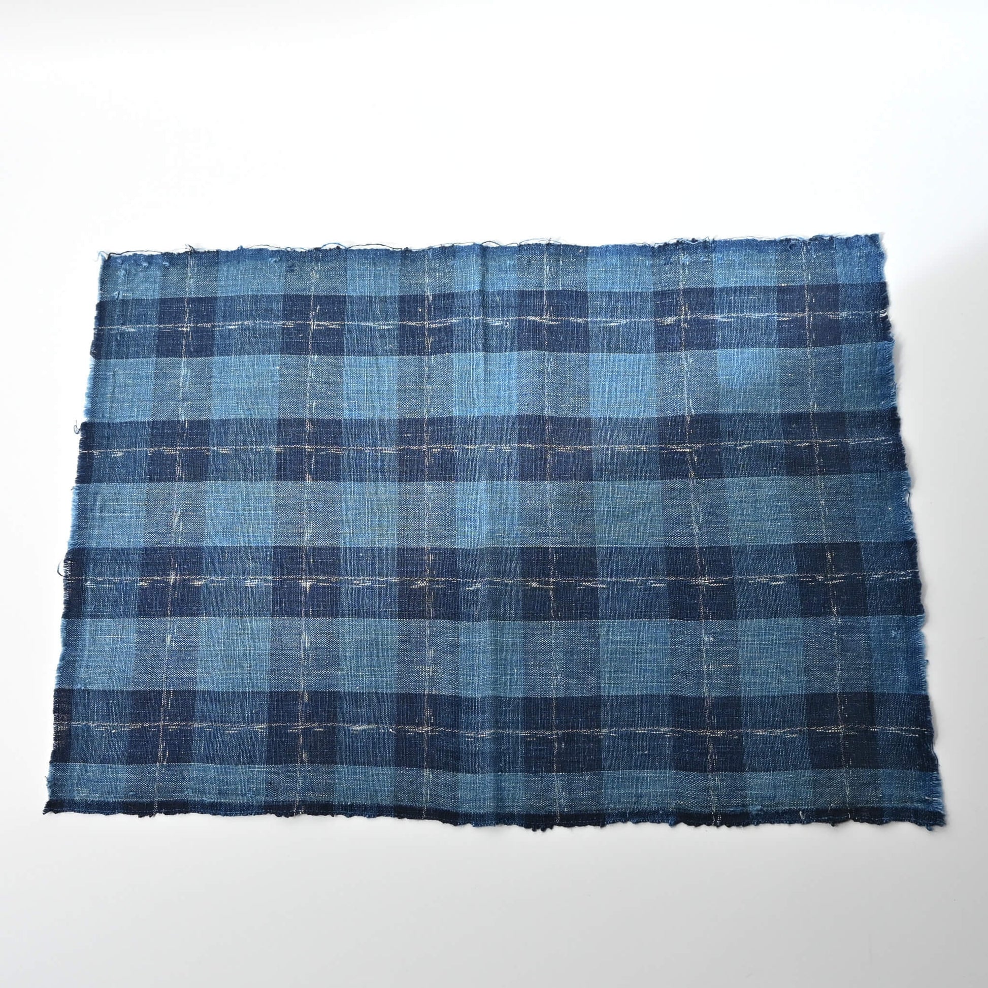 Full view of vintage Japanese indigo check cotton from a futon cover.