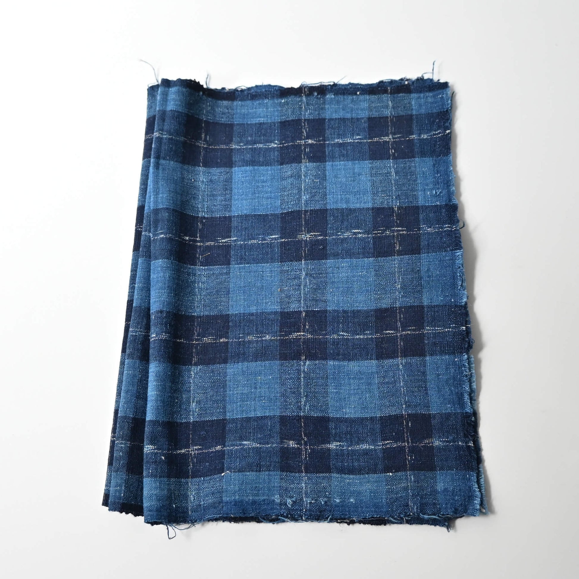 Vintage Japanese indigo check cotton from a futon cover.