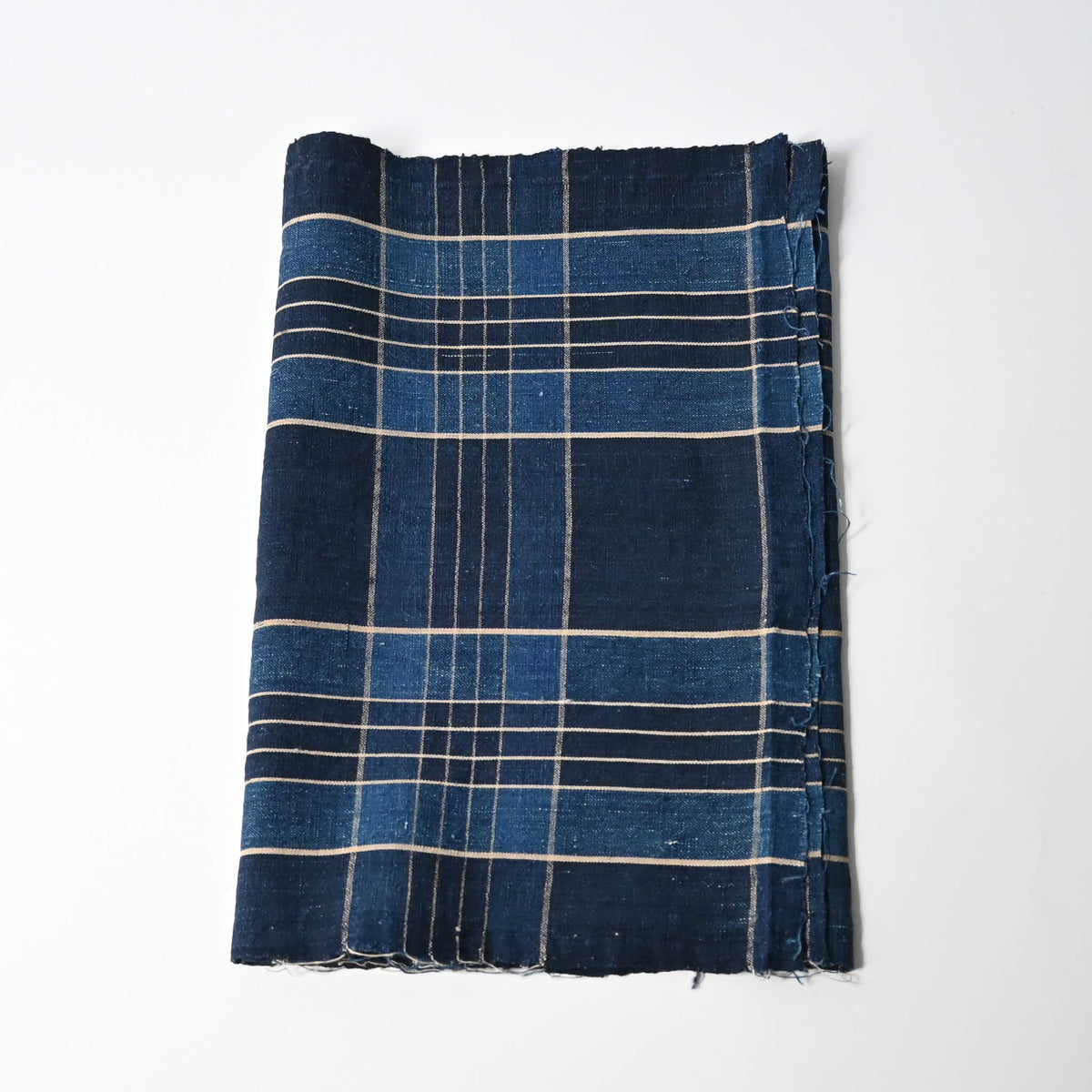 Vintage Japanese indigo check cotton from futon cover with mend.