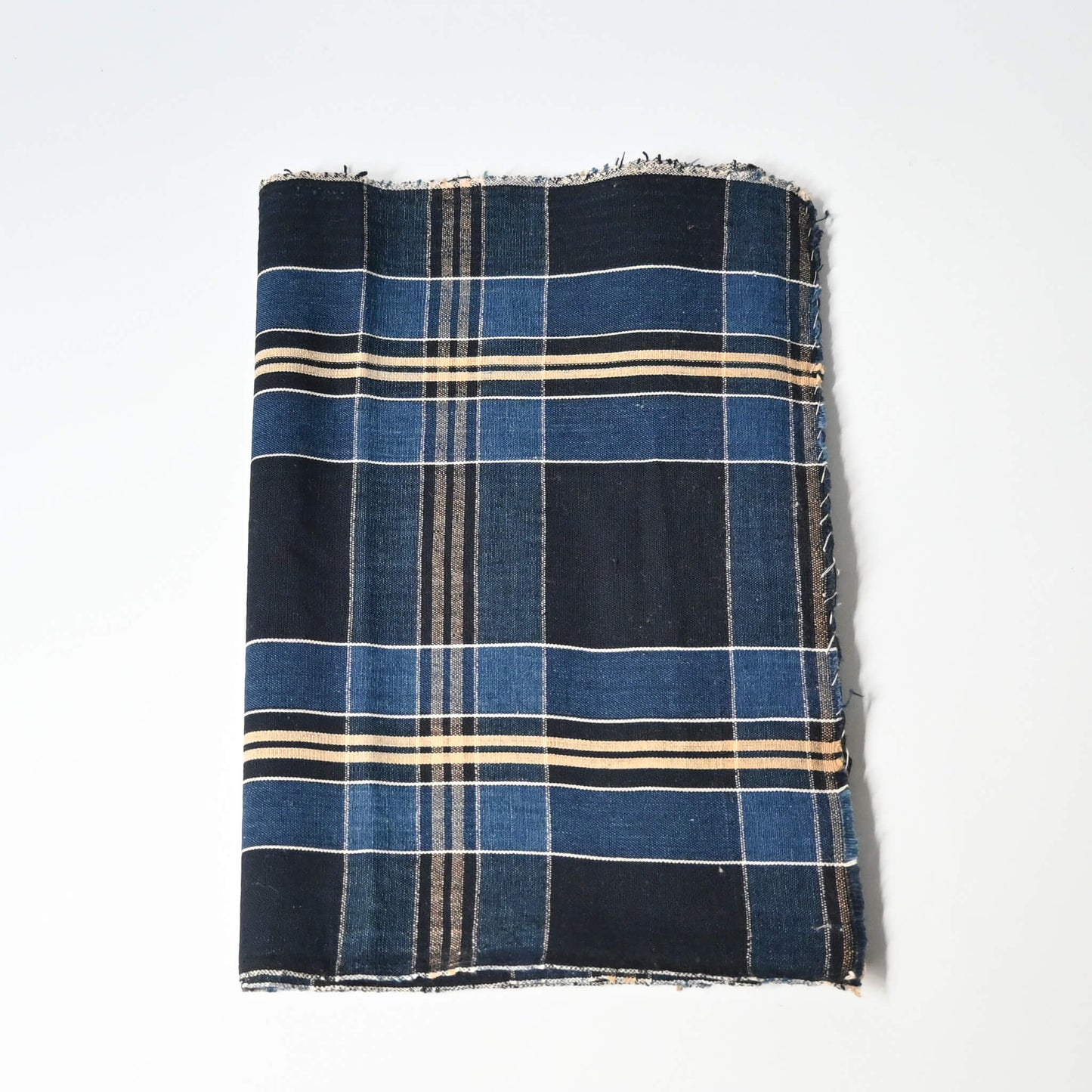 Vintage Japanese indigo check cotton piece from a futon cover, mid-20th century.