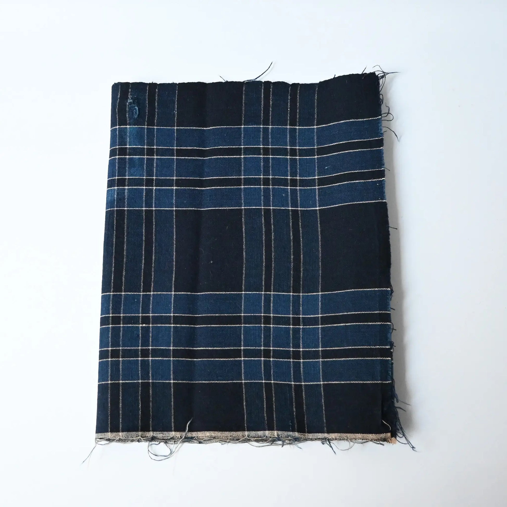 Vintage Japanese indigo check cotton from a  futon cover.