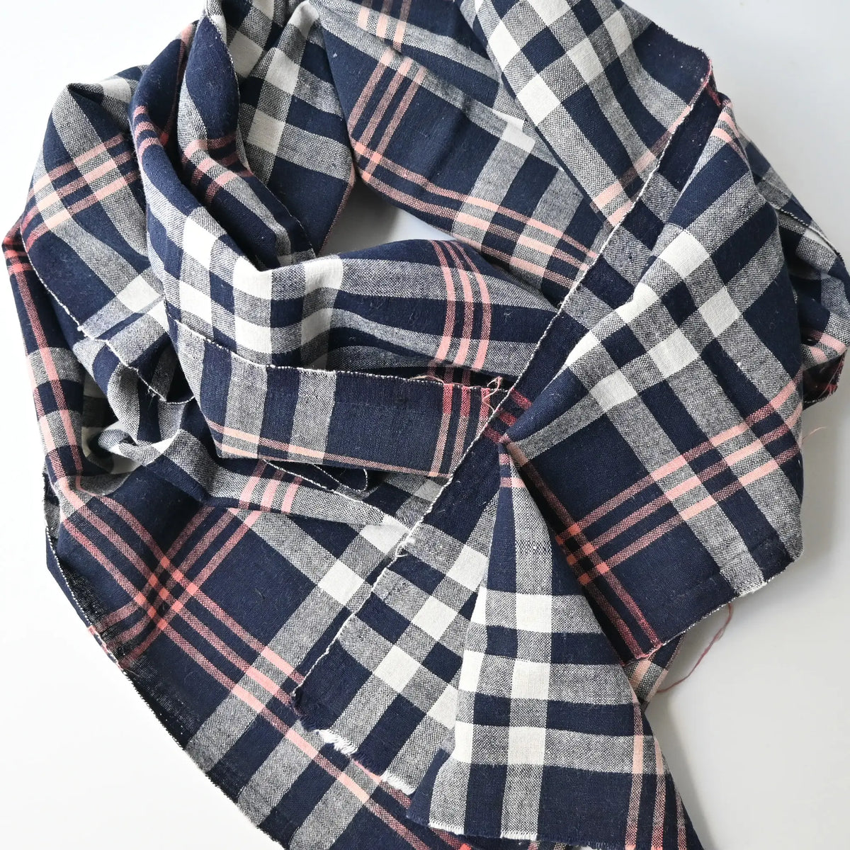 Detailed view of vintage Japanese indigo check cotton futon cover panel from the 20th century.