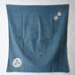 Vintage Japanese indigo cotton furoshiki with various hand-stitched mends, family crest and surname are dyed at corners.