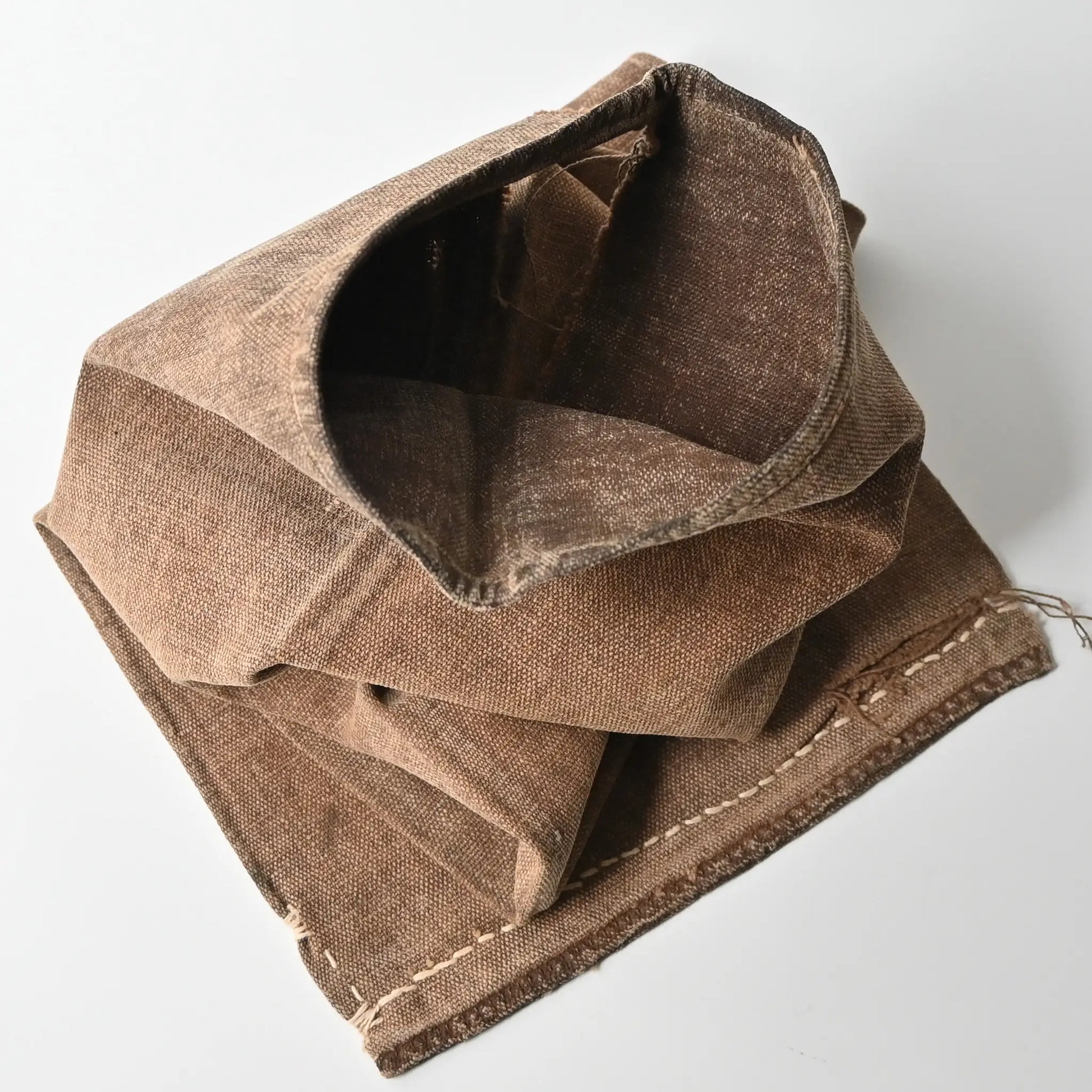 Vintage heavy cotton sake bag called Sakabukuro, dyed with kakishibu fermented persimmon juice.