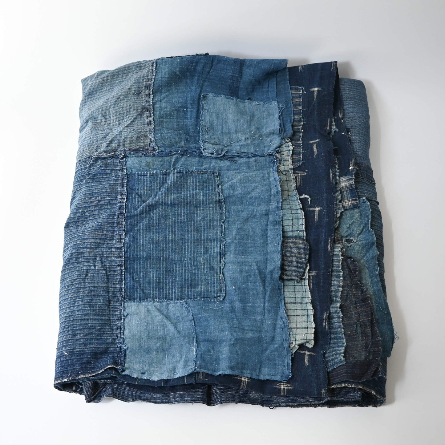Vintage old Japanese Boro indigo cotton futon cover with mends.