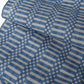 Close-up view of vintage Japanese men's yukata cotton fabric, soft blue and grey geometric check design, sold by the metre.