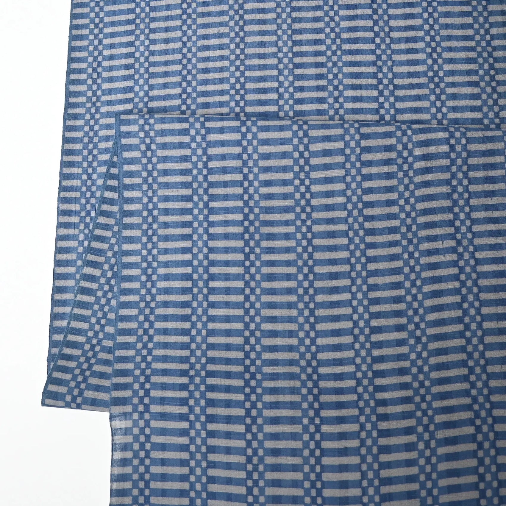 Vintage Japanese men's yukata cotton fabric, soft blue and grey geometric check design, sold by the metre.