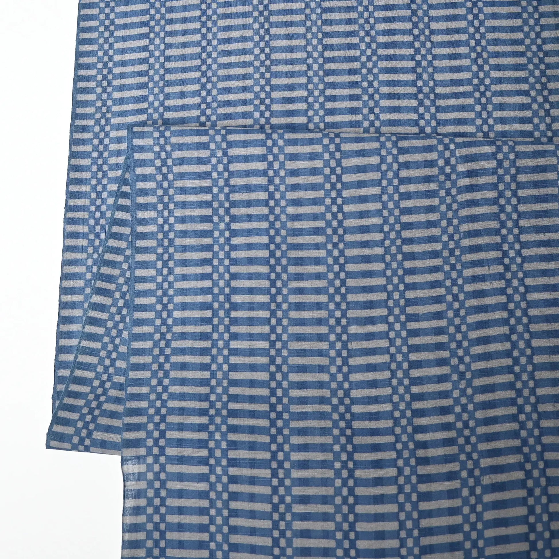 Vintage Japanese men's yukata cotton fabric, soft blue and grey geometric check design, sold by the metre.
