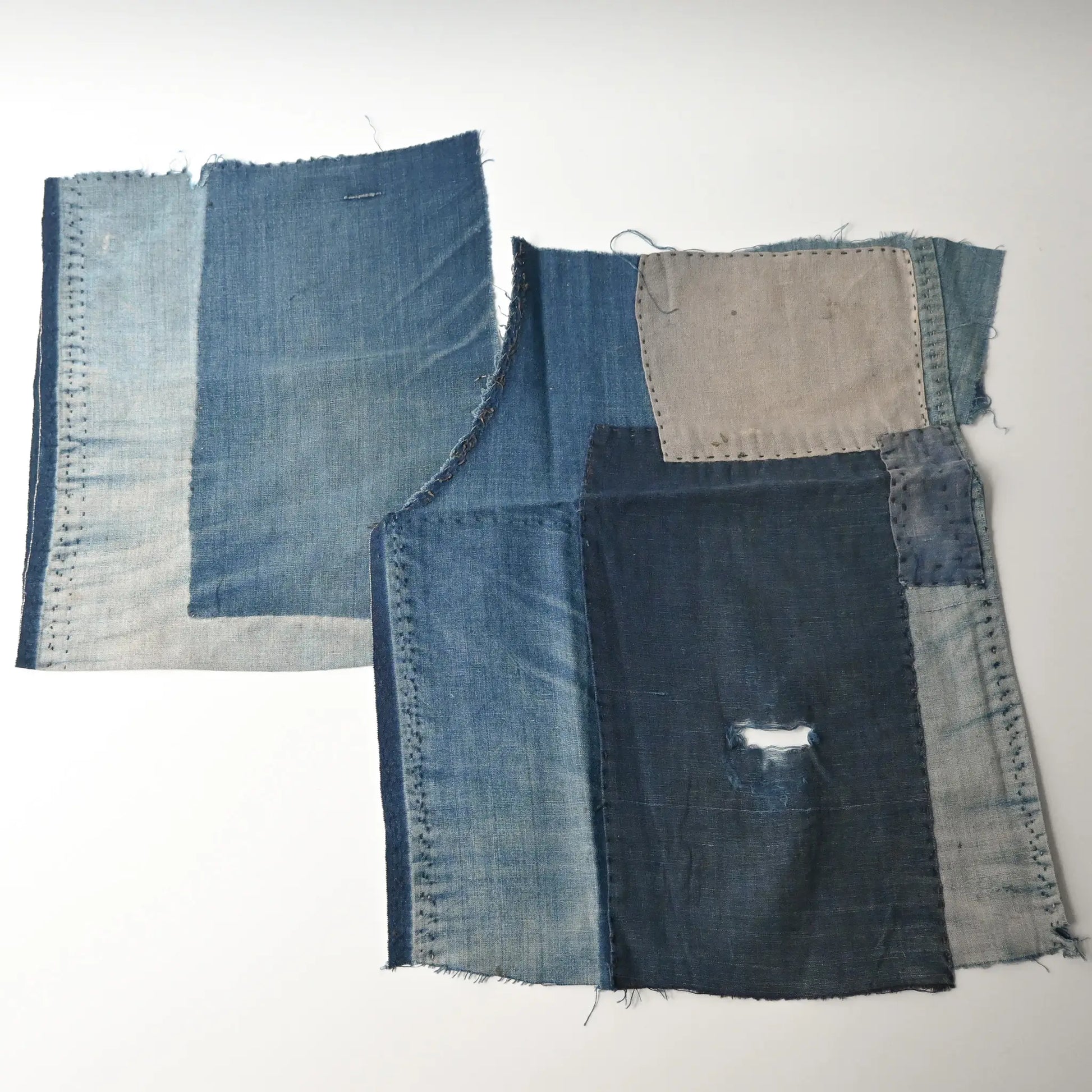 Deconstructed vintage indigo cotton Japanese Momohiki pants pieces set for any unique craft projects.