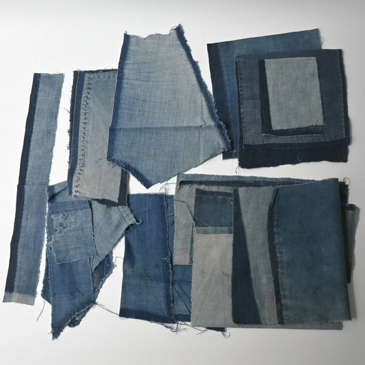 Deconstructed vintage indigo cotton Japanese Momohiki pants pieces set for any unique craft projects.