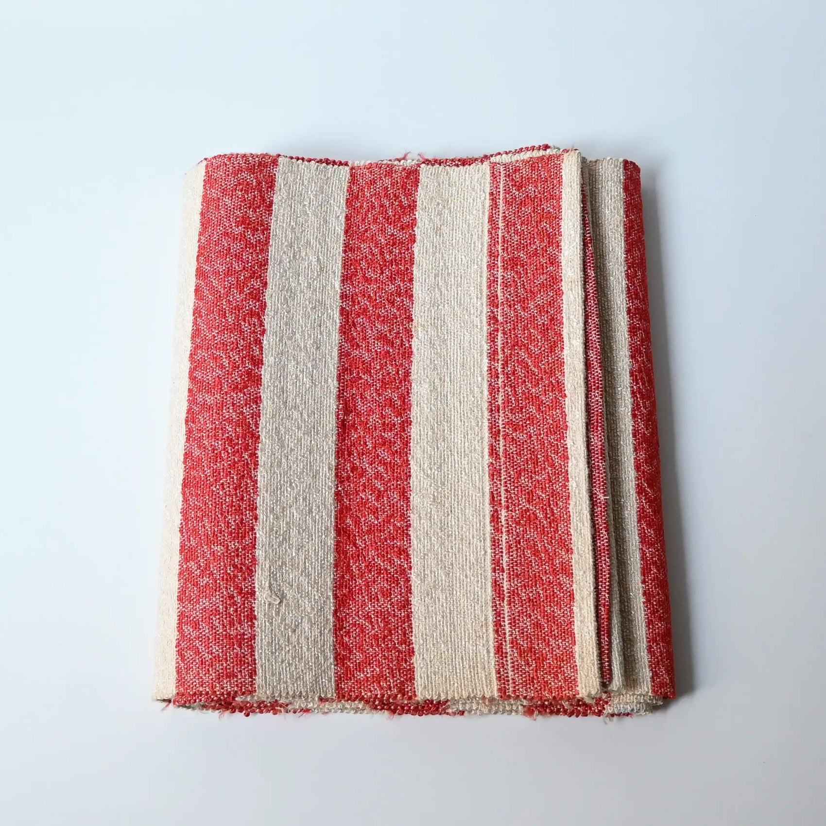 Vintage Japanese Shifu paper yarn red and white stripe obi from the mid-20th century.