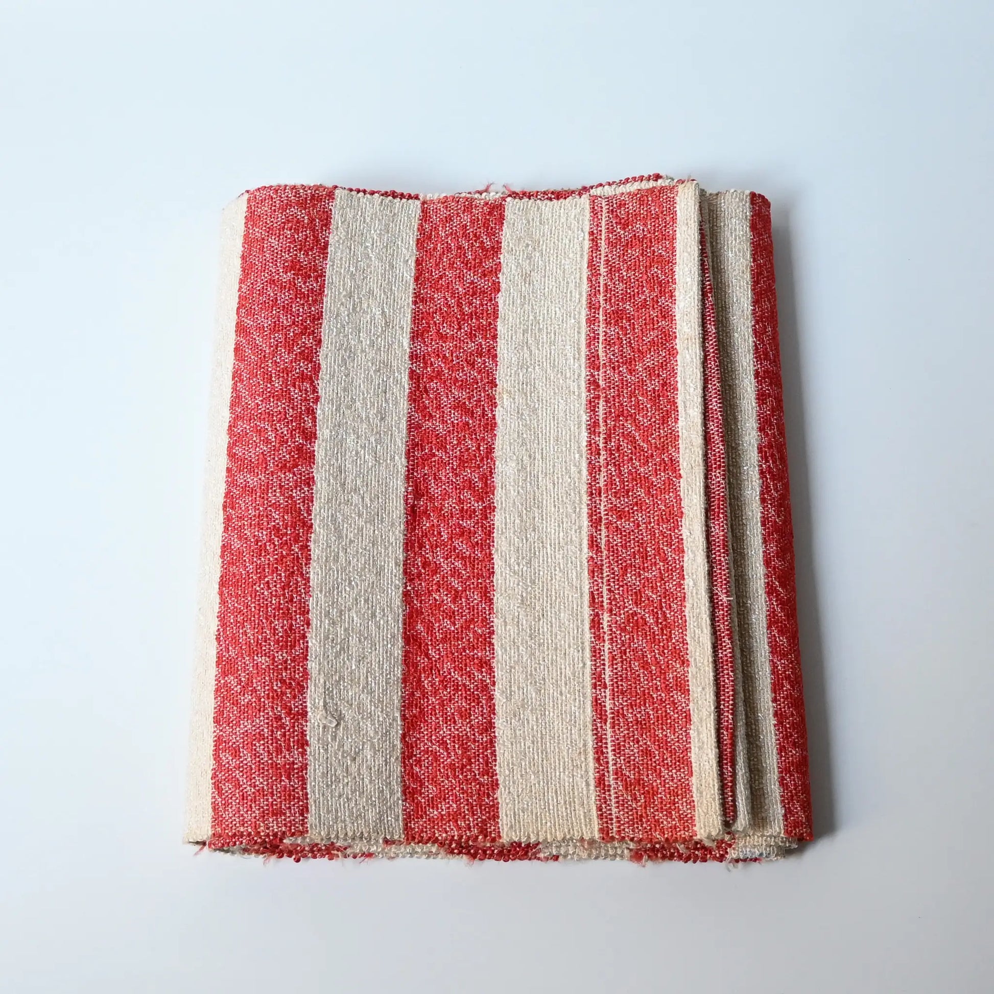 Vintage Japanese Shifu paper yarn red and white stripe obi from the mid-20th century.