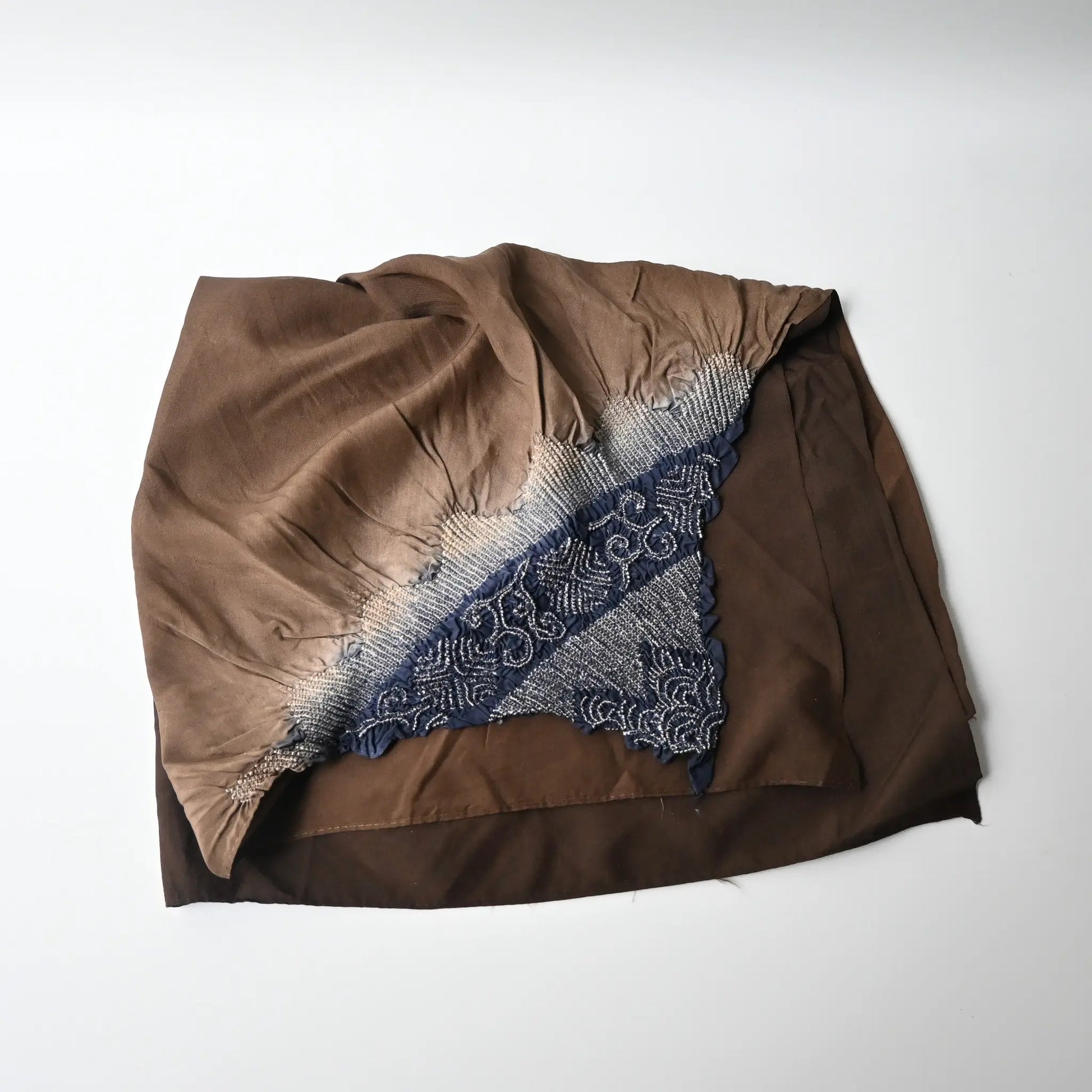 Vintage Japanese silk furoshiki with a hand-dyed shibori in brown.