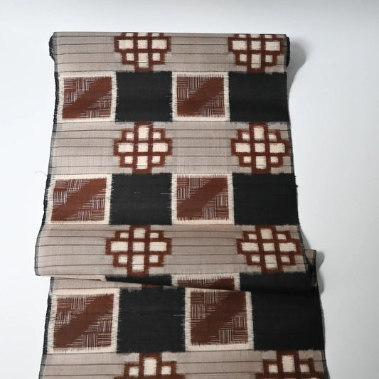 Full view of vintage Japanese silk kimono fabric with bold geometric pattern from the mid-20th century.