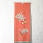 Peachy pink Rinzu silk jacquard panel with hand-painted peony and phoenix.