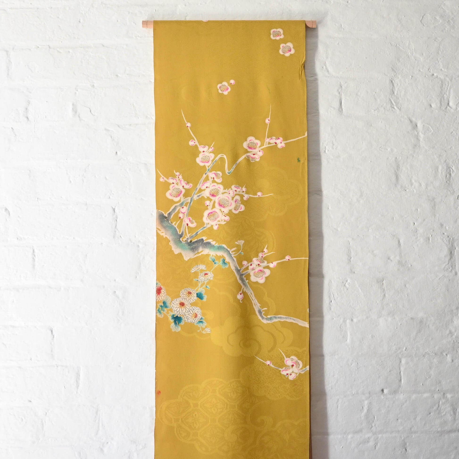 Mustard yellow with hand-painted plum blossom branch.