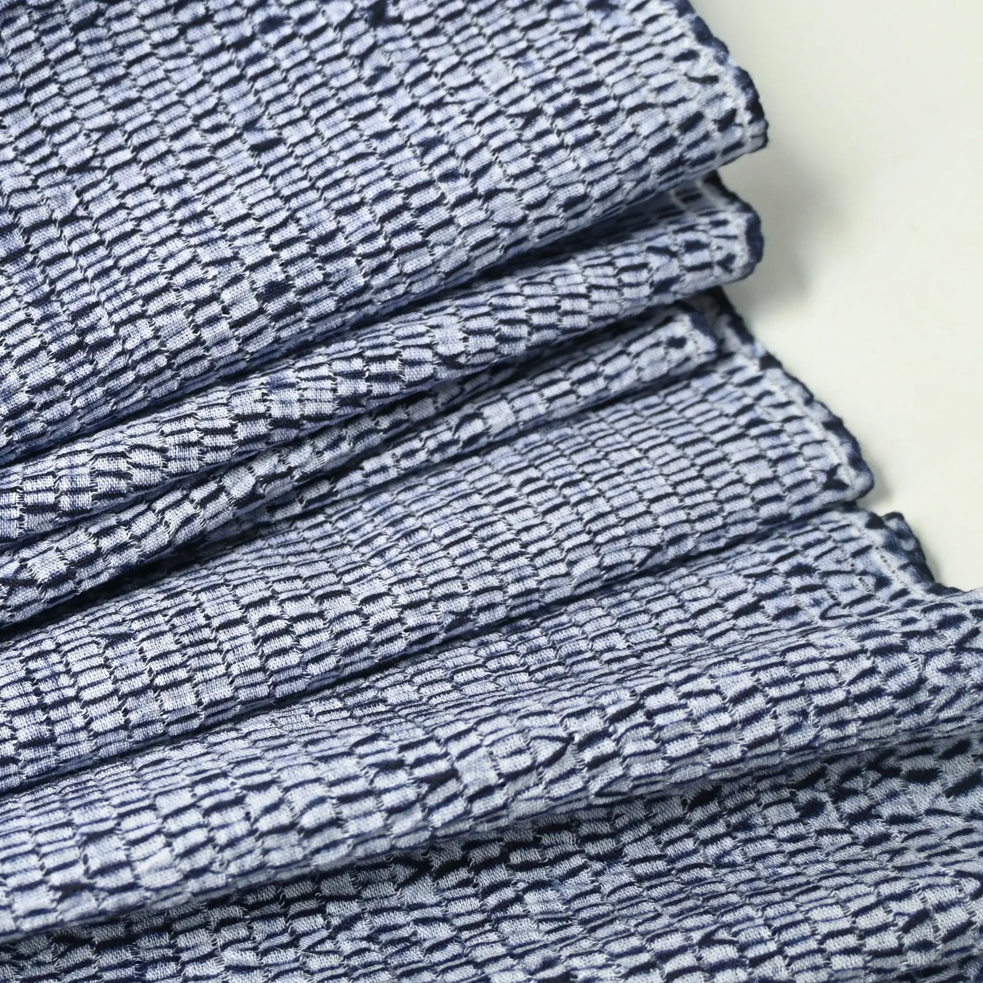 Detailed view of vintage Taiten shibori cotton fabric, texture.