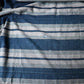Vintage Japanese indigo stripe futon cover with old mends and patches, suitable for boro and patchwork projects