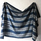 Vintage Japanese indigo stripe futon cover with old mends and patches, suitable for boro and patchwork projects
