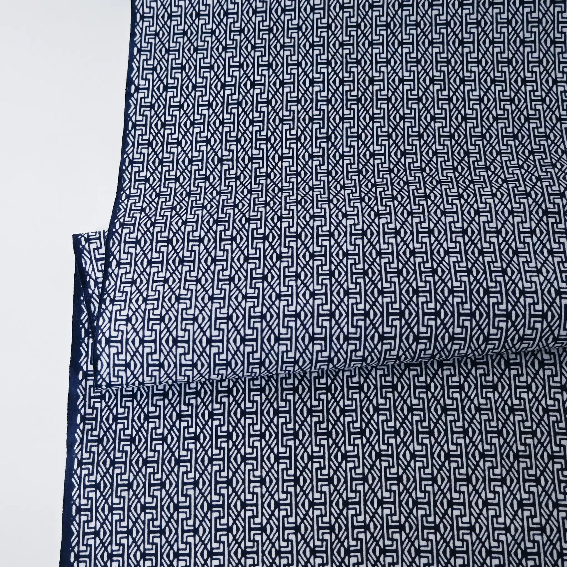 Vintage yukata cotton fabric with geometric motif.