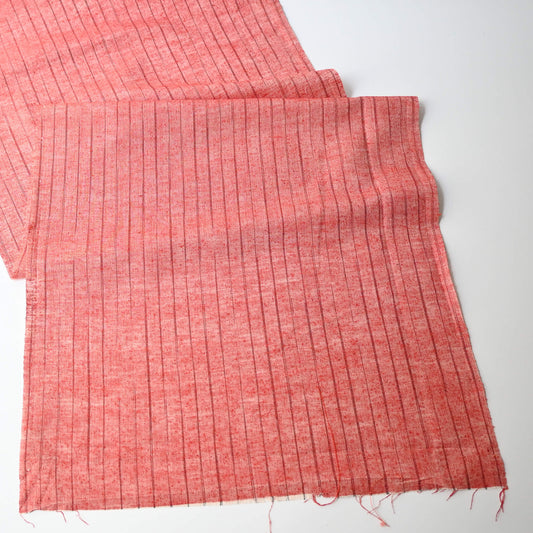 Wider view of vintage tusmugi silk kimono fabric with stripe pattern.