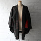 Vintage women's black silk crepe haori with woven peony pattern created with lacquer-coated threads.