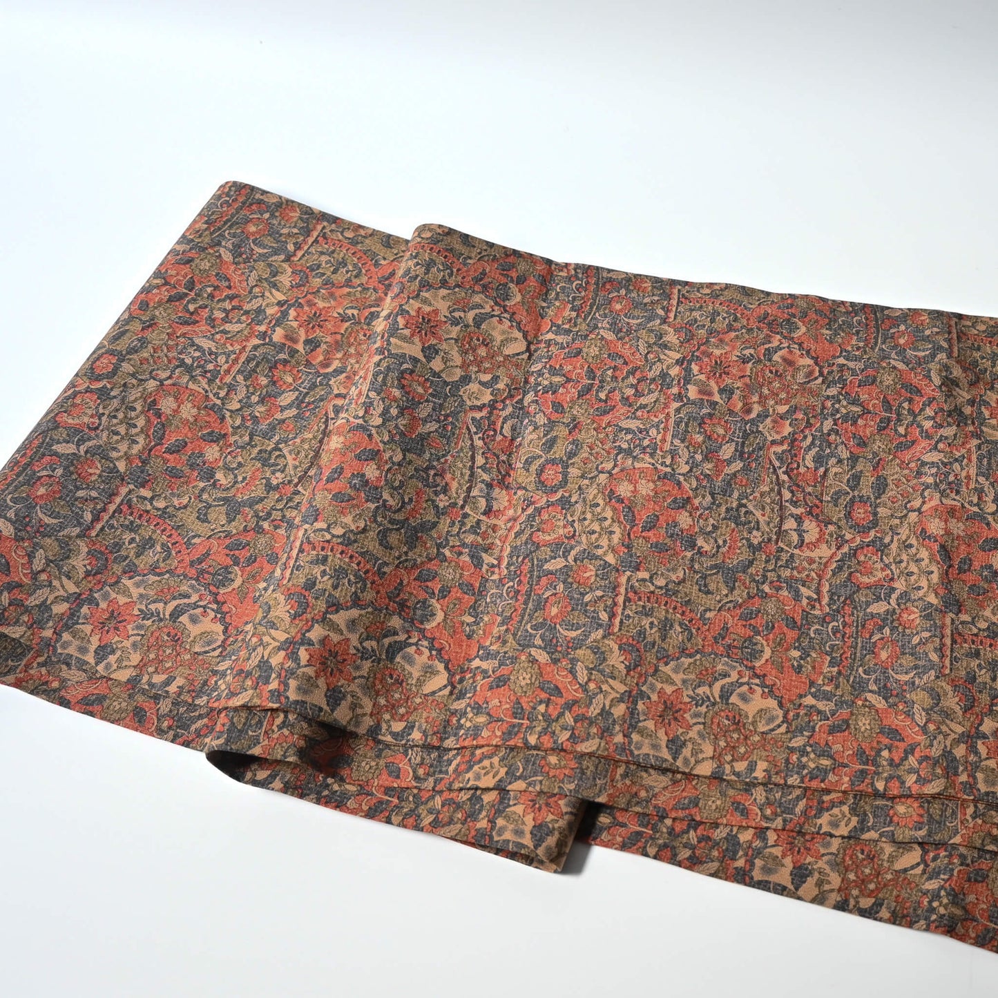 Full view of vintage Japanese women's Sarasa design Nagoya obi in muted colour tone.
