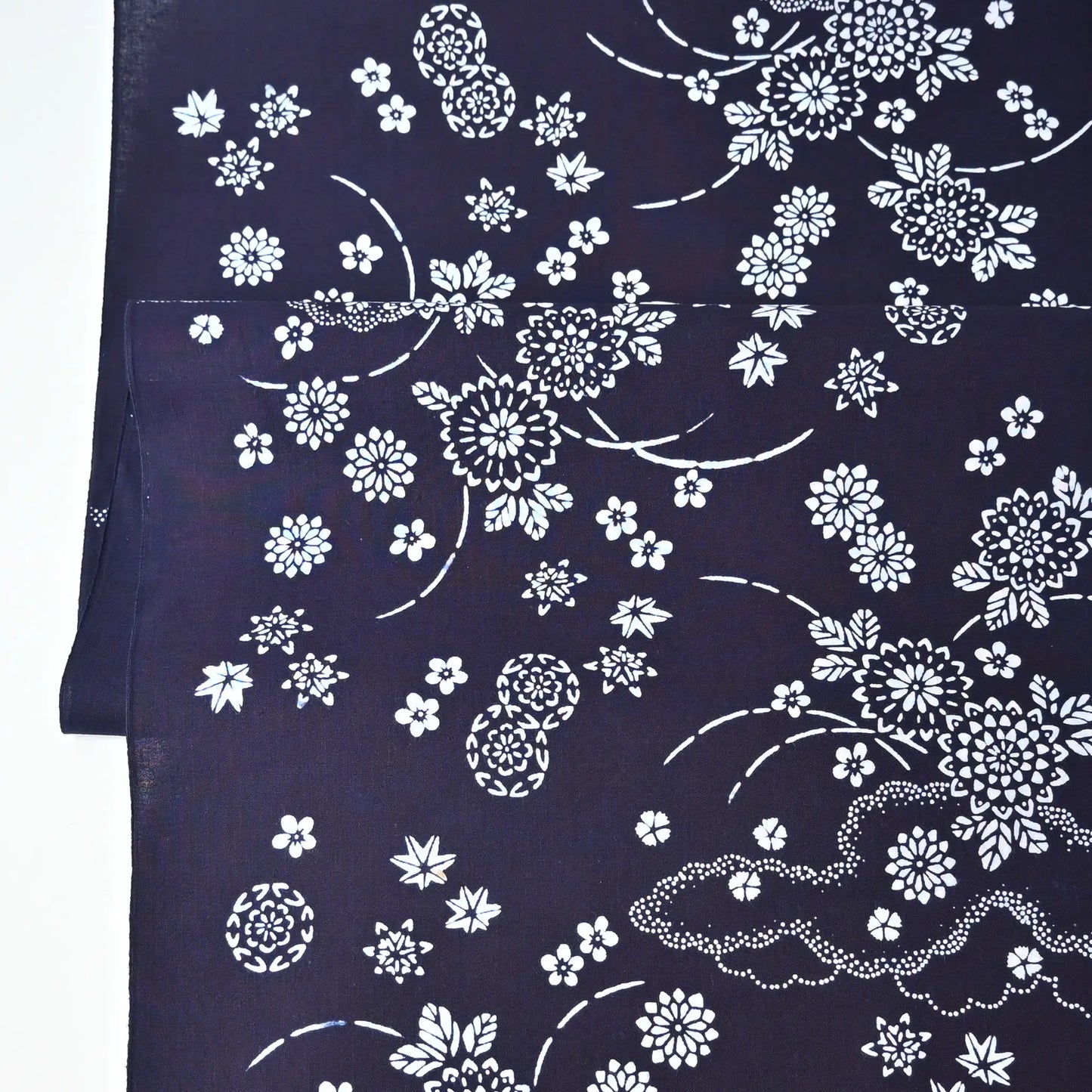 Vintage women's traditional Japanese yukata cotton fabric with floral design.