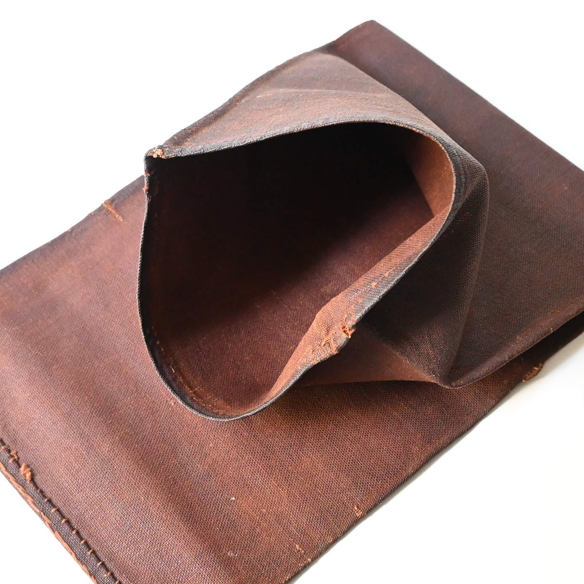 Vintage kakishibu, fermented persimmon juice, dyed cotton sake bag sakabukuro.
