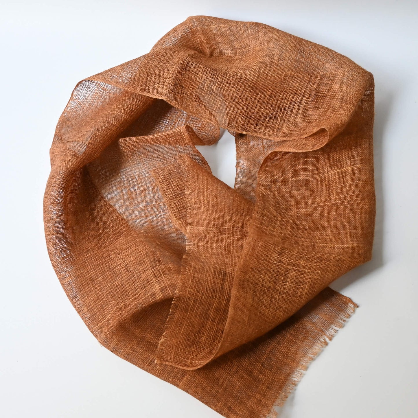 Full view of vintage mosquito net Kaya hemp panel dyed with fermented persimmon tannin Kakishibu.