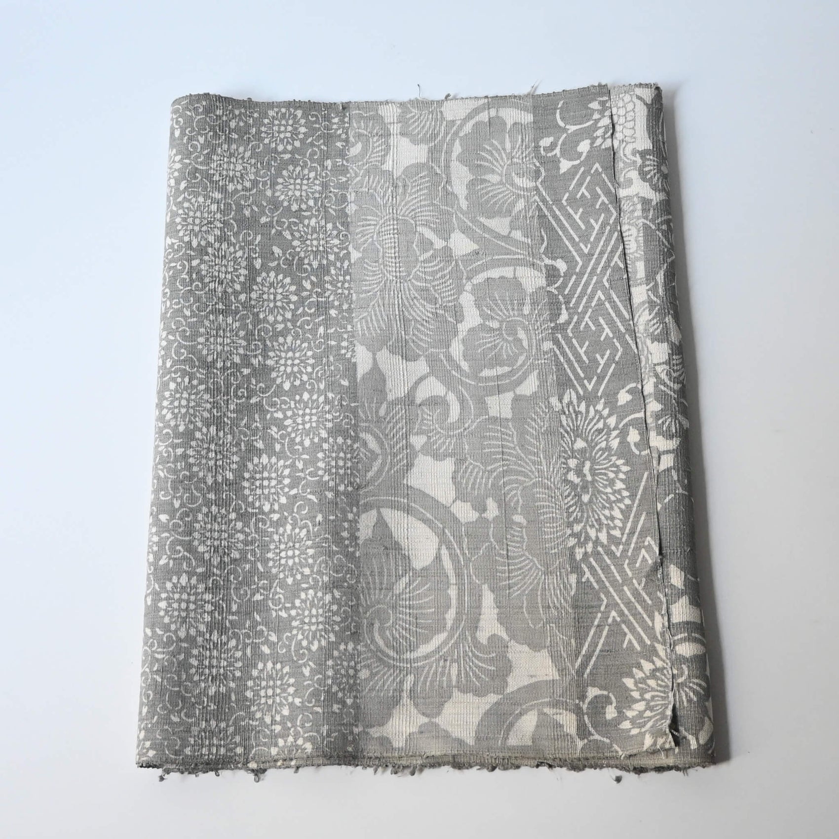 Vintage Katazome Dyed Tsumugi Silk Kimono Fabric Piece