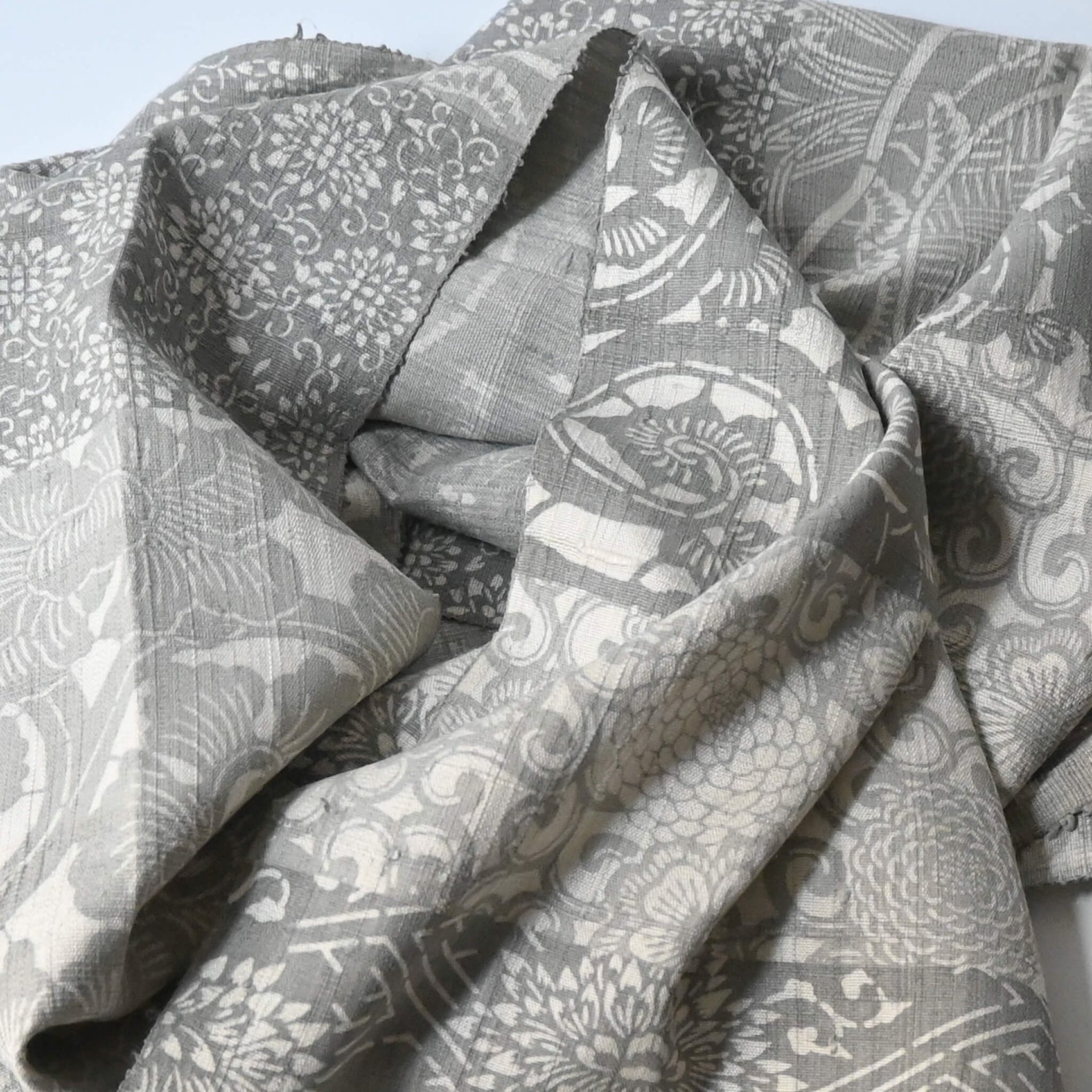 Vintage Katazome Dyed Tsumugi Silk Kimono Fabric Piece