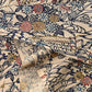 Detailed view of vintage women's silk crepe kimono fabric piece with Katazome stencil dyed seasonal flowers motif.