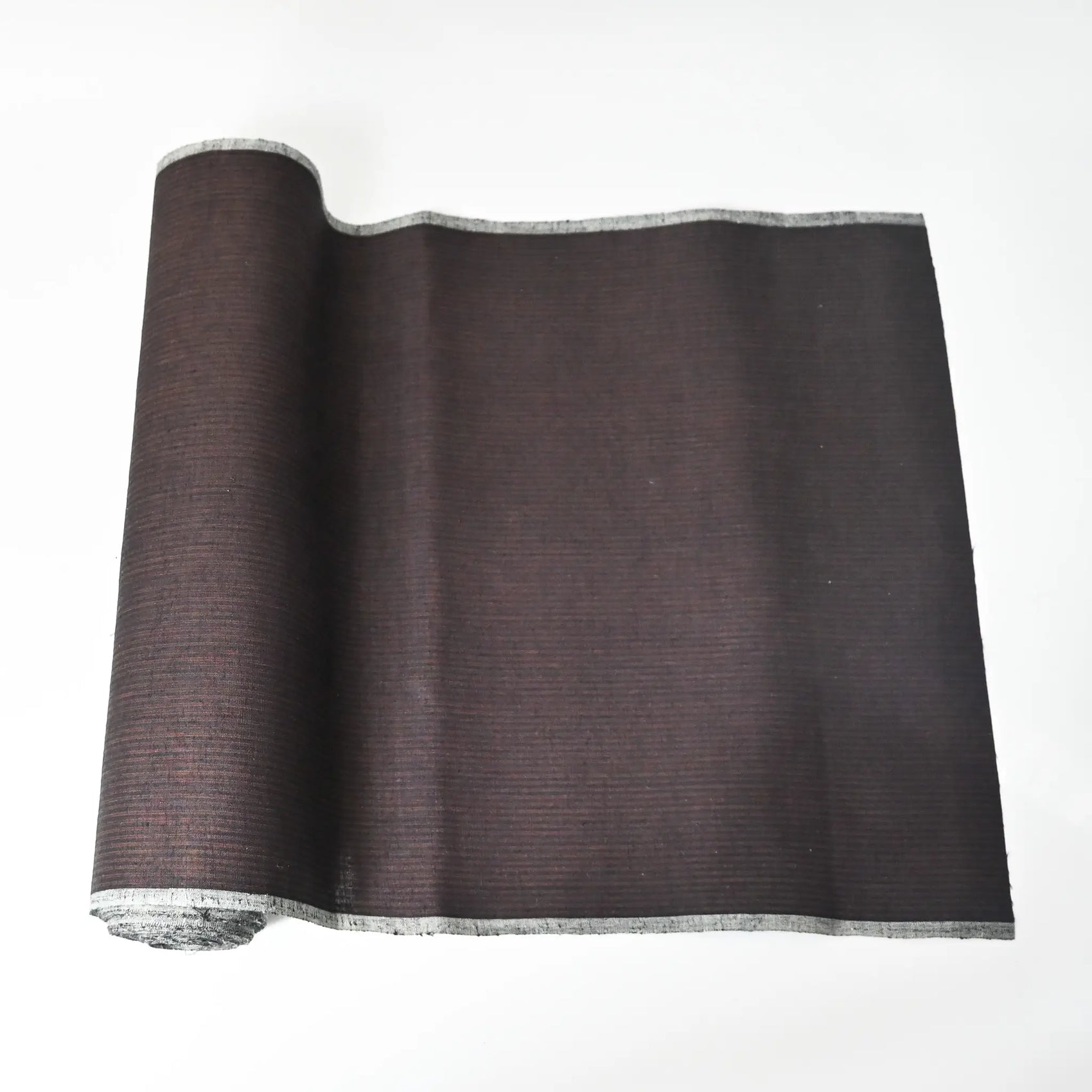 Vintage silk kimono bolt with brown and navy fine stripe, sold by the metre.