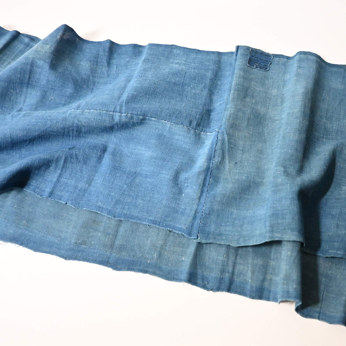 Detailed view of vintage Japanese  light indigo cotton, originally used as a kimono lining.