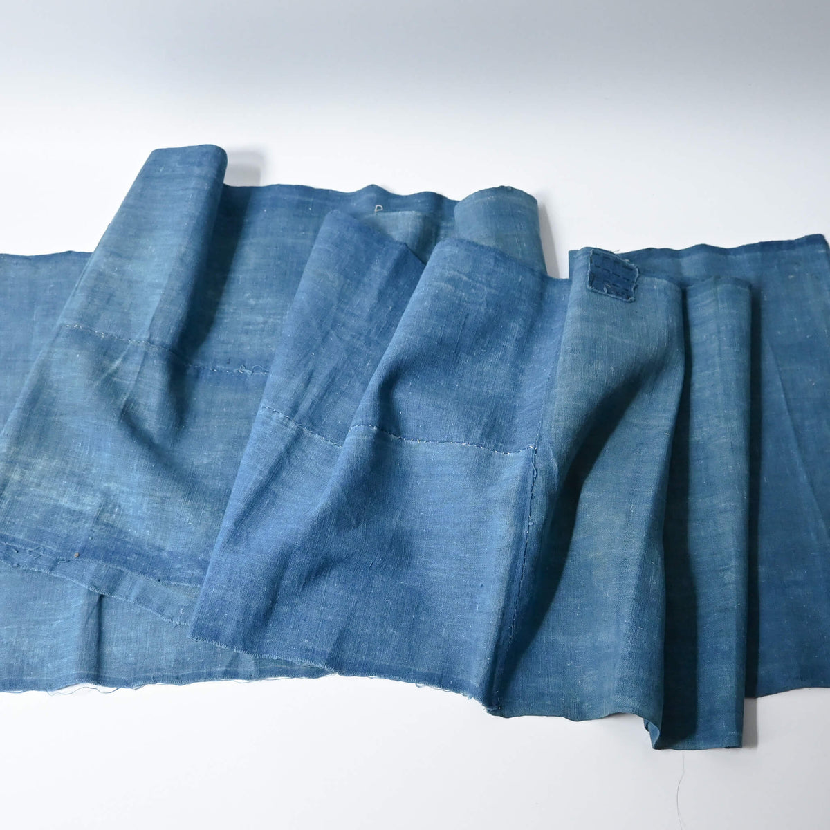 Full view of vintage Japanese  light indigo cotton, originally used as a kimono lining.