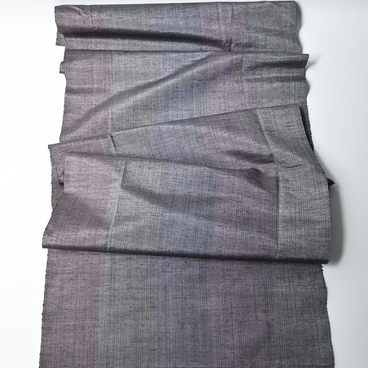 Full view of vintage lilac grey tsumugi silk kimono fabric.