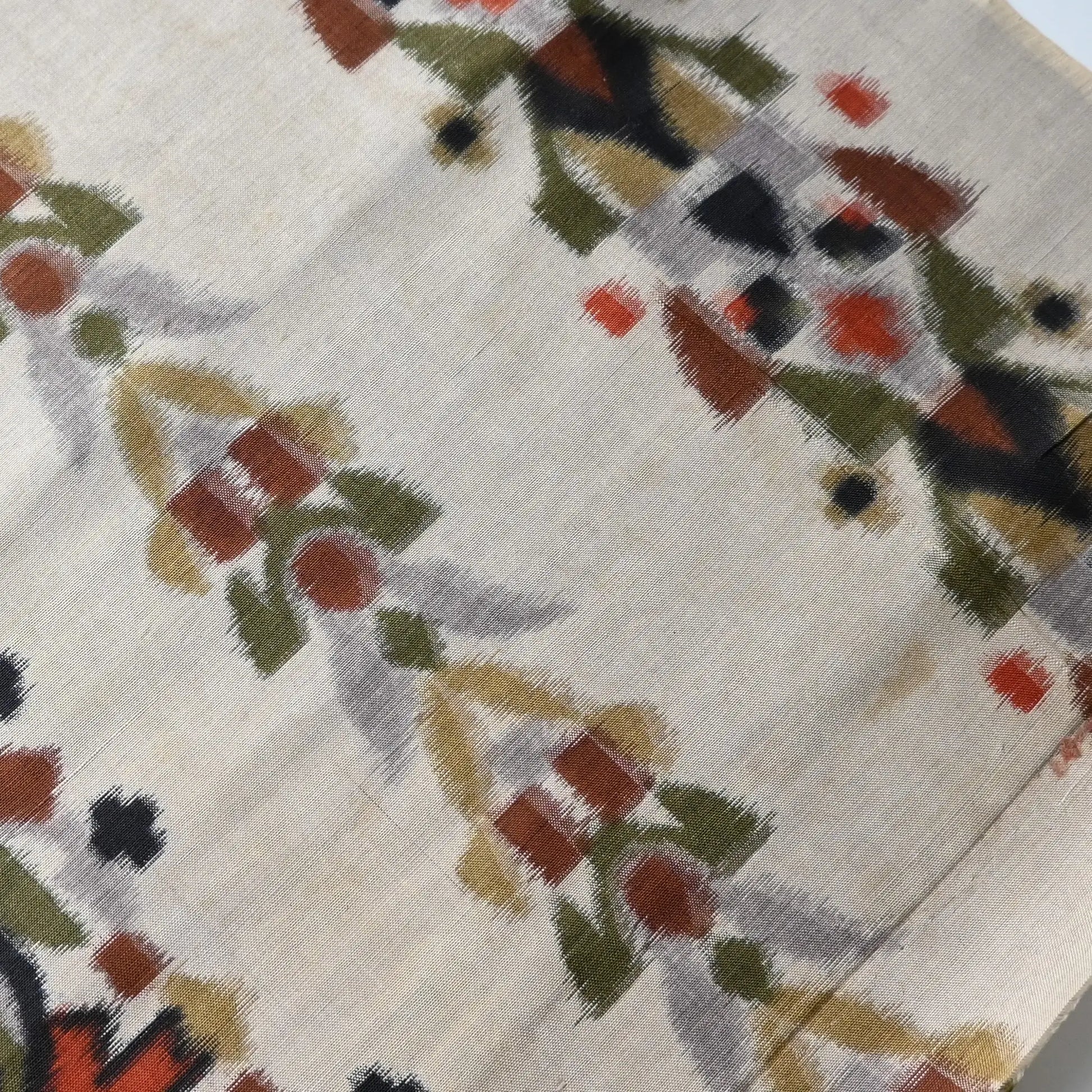 Stained part of vintage Japanese Meisen kimono silk fabric with Art Deco design from the mid-20th century.