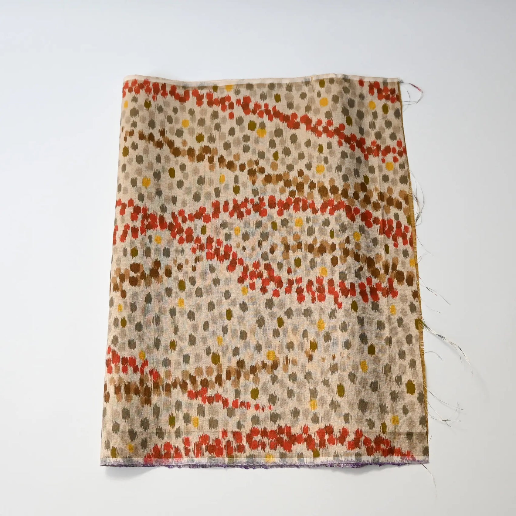 Vintage Meisen silk kimono fabric from the mid-20th Century with organic dots motif in warm autumn colours.