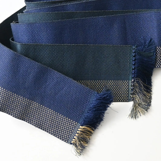 Vintage men's silk double-sided Kaku obi in rich royal blue.
