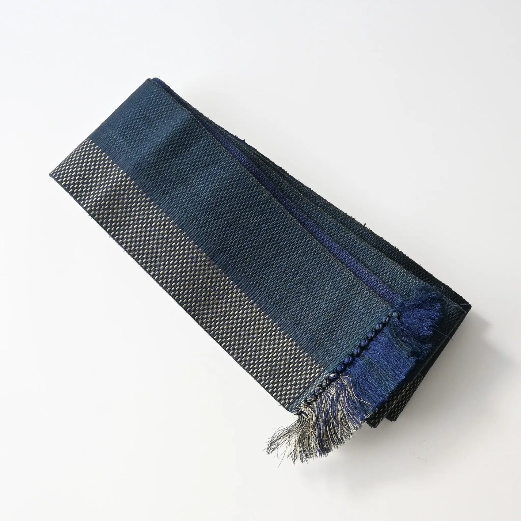 Vintage men's silk double-sided Kaku obi in teal green blue.