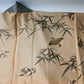 Vintage men's grey tsumugi silk haori has a beautiful hand-painted lining with bamboo and sparrow.