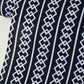 Close-up view of vintage Japanese men's yukata cotton in deep navy with traditional geometric pattern,  Yoshiwara-tsunagi.